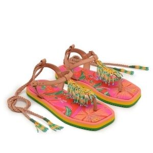 FARM RIO Floral Pietra Banana Beaded Tropical Thong Sandal Size 8